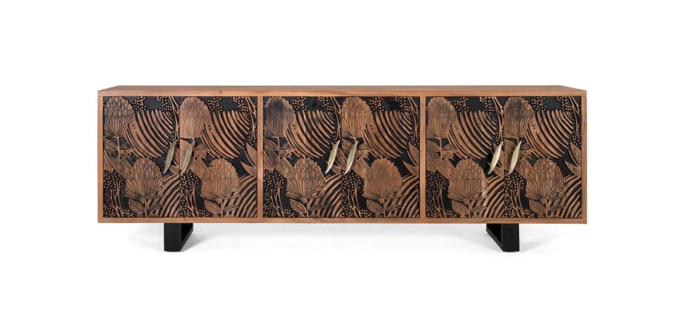 GINER Y COLOMER Sideboard aus natürlichem Akazienholz und Schwarz sowie Metall style landhaus Braun