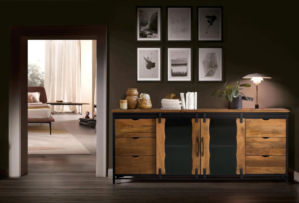 Buffet en bois manguier et métal noir
