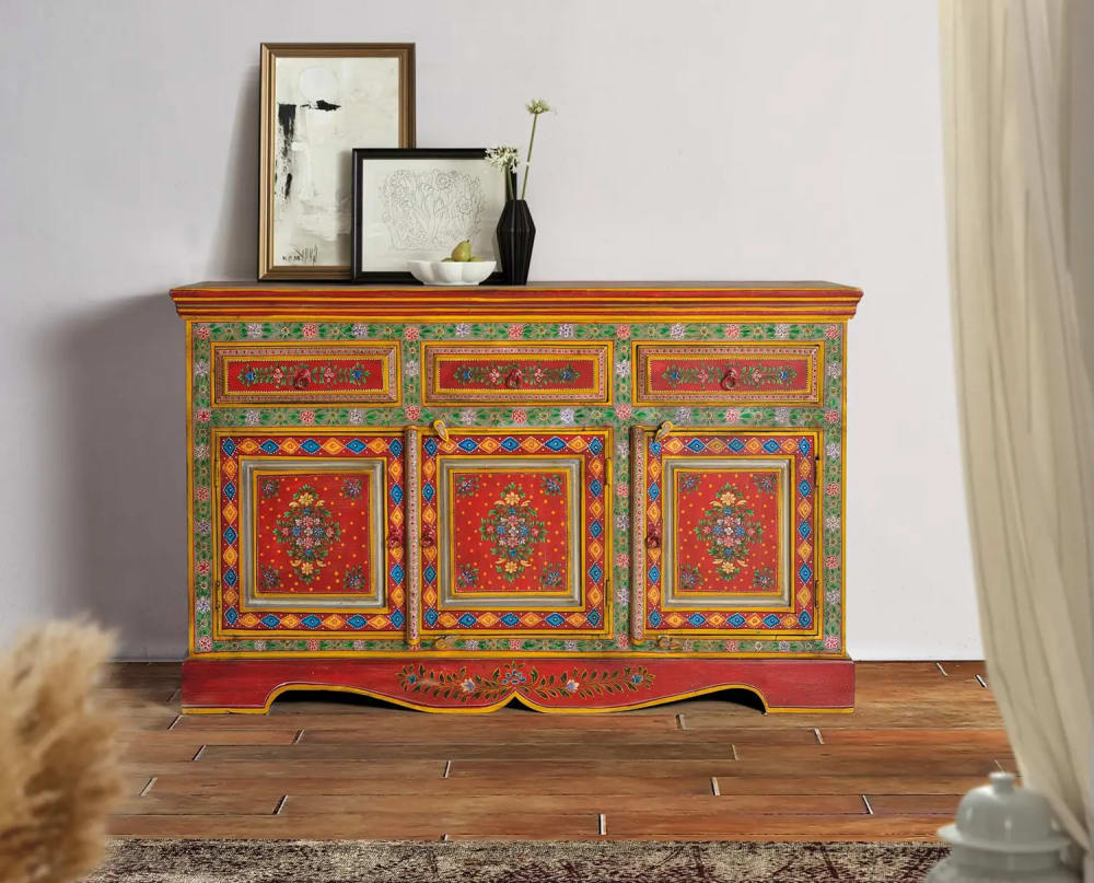 Holz-Sideboard aus Mangoholz und handbemaltem MDF - Maisons Du