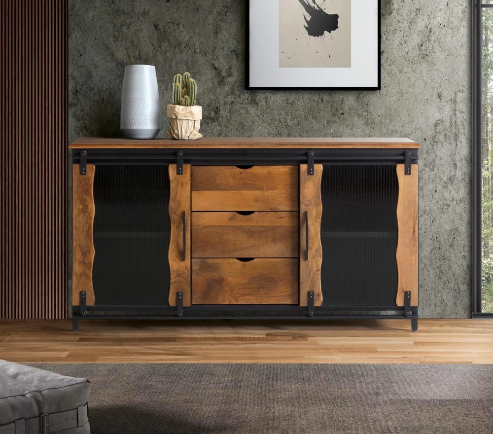 Buffet en bois manguier et métal noir