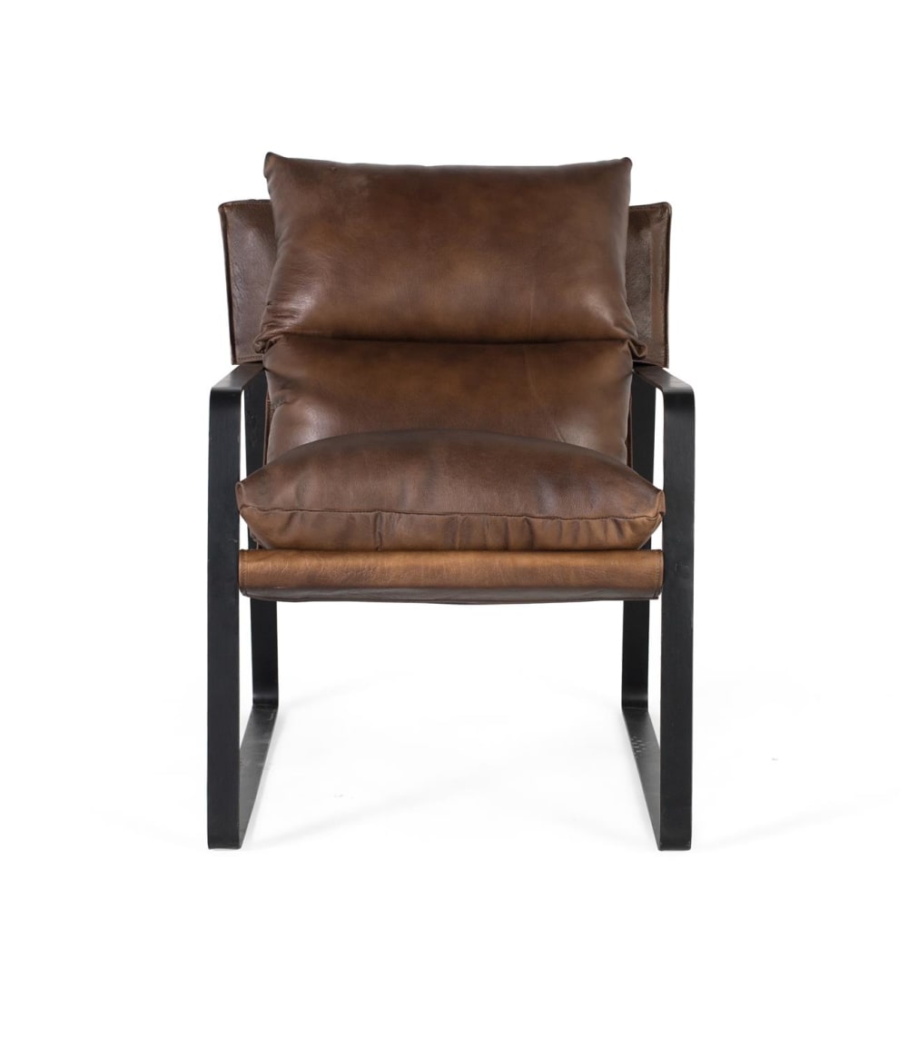 Fauteuil cuir marron et métal