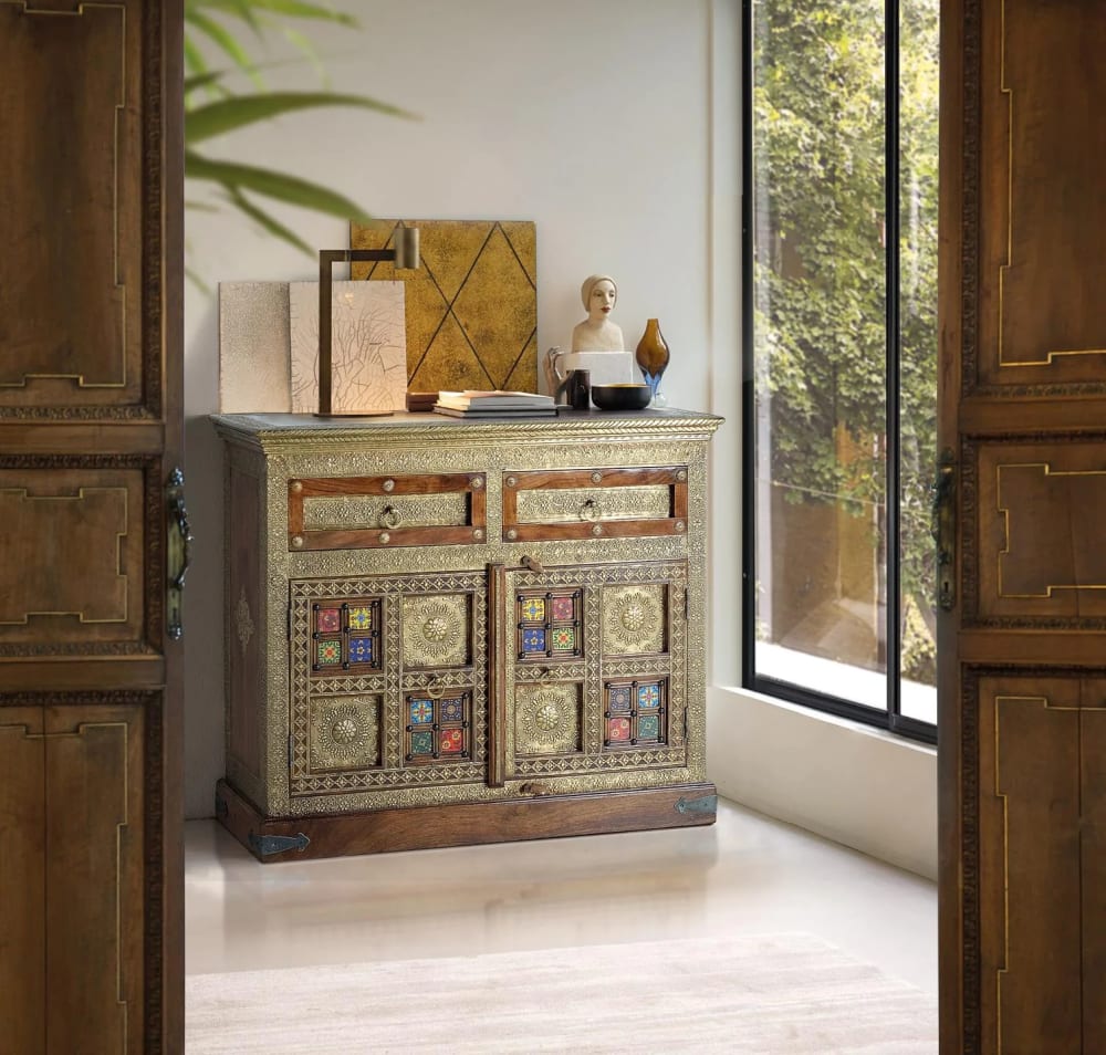 Commode en bois d'acacia céramique et bronze - Maisons du Monde