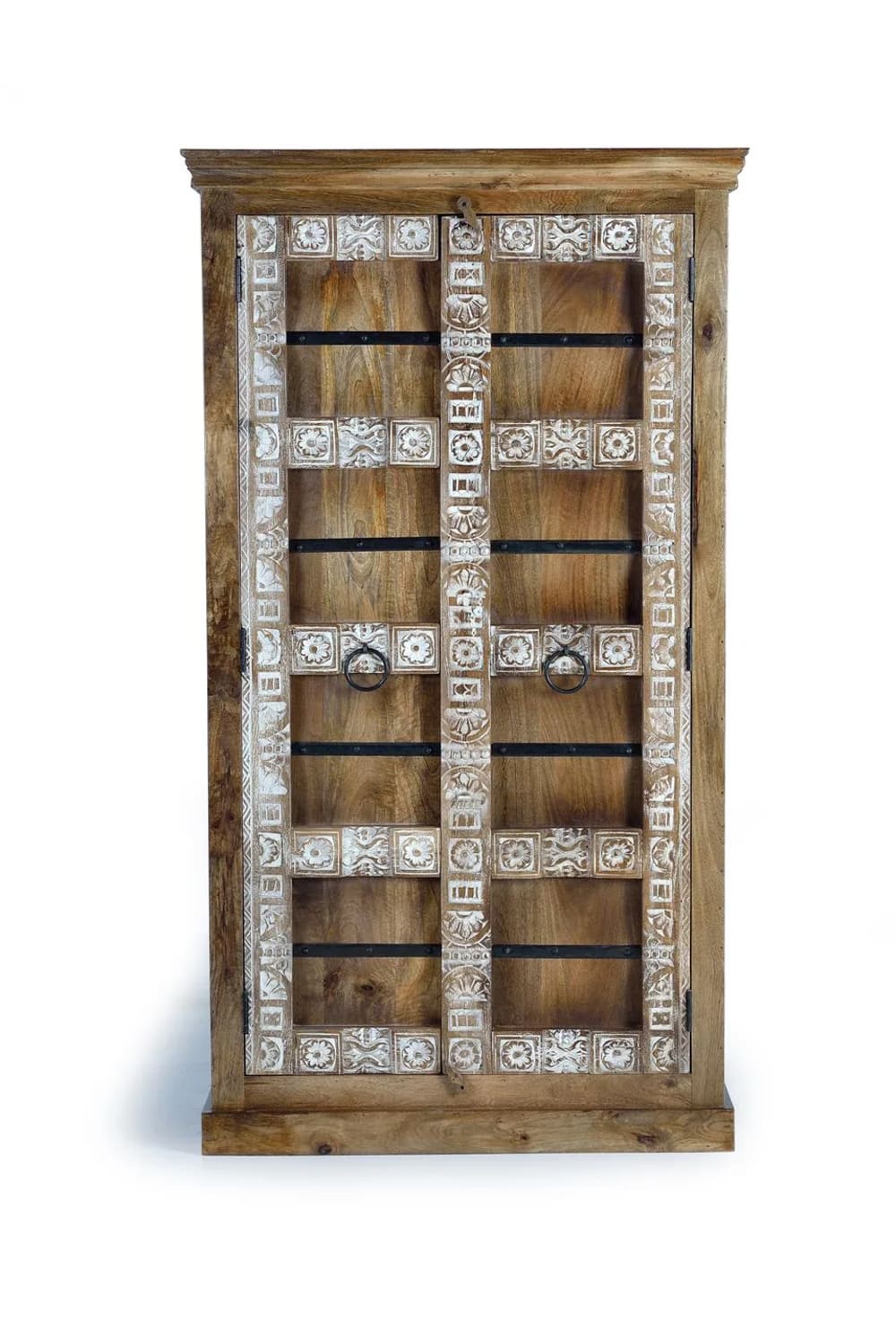GINER Y COLOMER 2-türiger Kleiderschrank aus Mangoholz mit Innenregalen style landhaus Braun