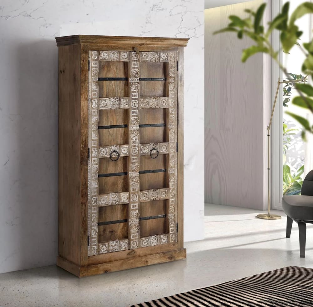 2-türiger Kleiderschrank aus Mangoholz mit Innenregalen - Maisons