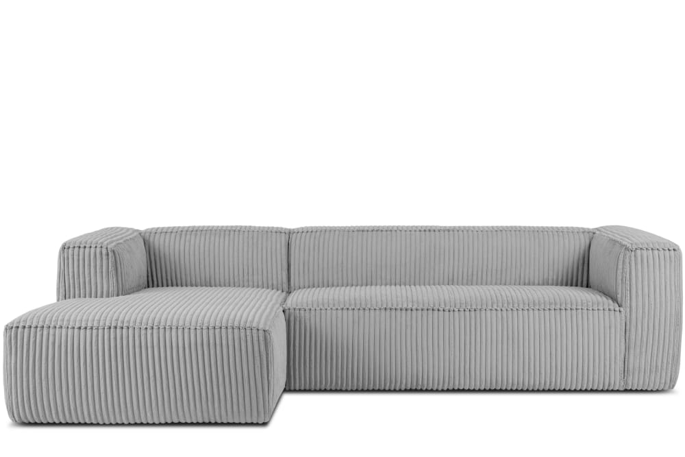 Modernes Ecksofa Links aus breitem Cordstoff, hellgrau