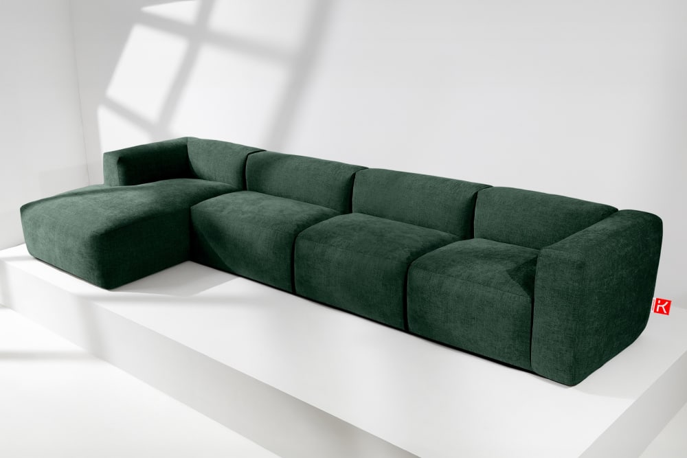 Ecksofa Links 6-Sitzer mit extrem weicher Sitzfläche, marine -