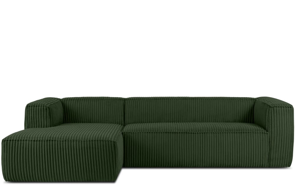 Modernes Ecksofa Links aus breitem Cordstoff, dunkelgrün