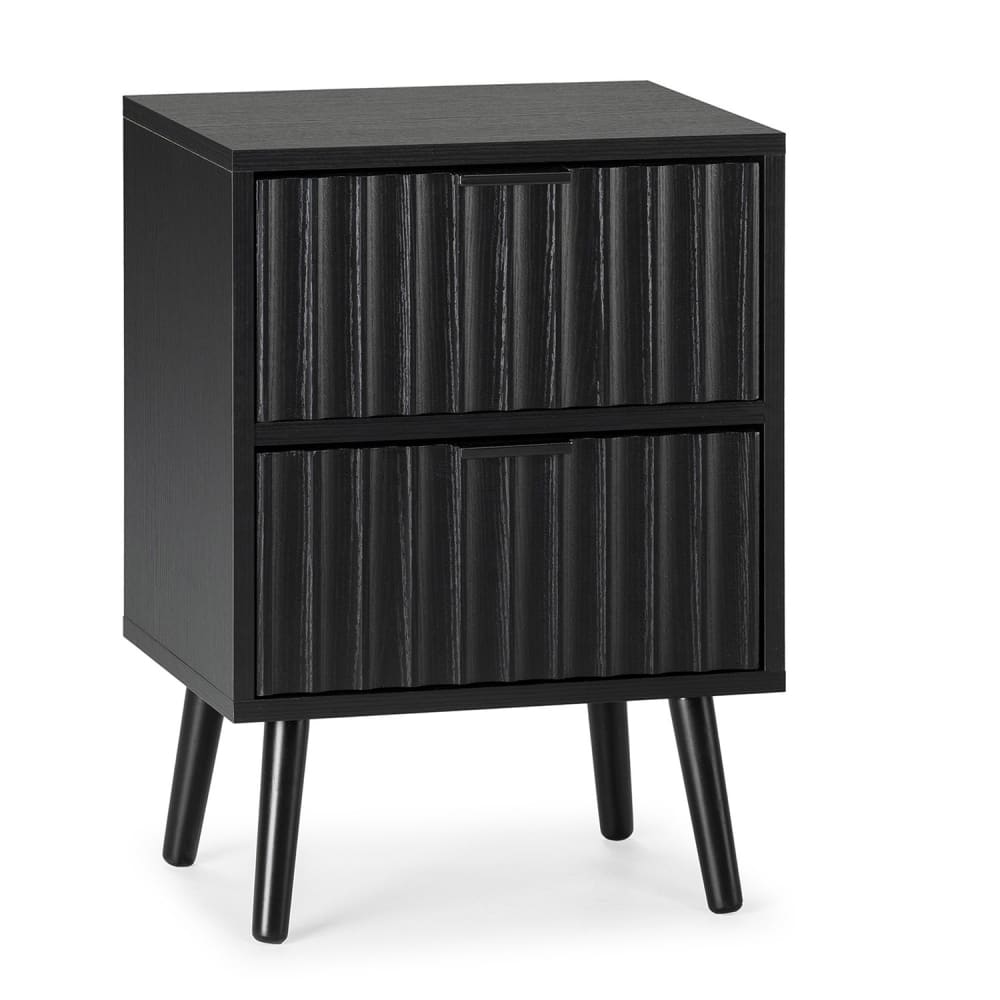 HOMN Nachttisch 2 Schubladen, Schwarz style industrial Schwarz Spanplatte