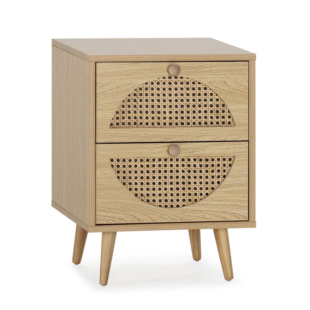 HOMN Nachttisch mit 2 Schubladen in Eichenholzoptik style modern Braun Spanplatte