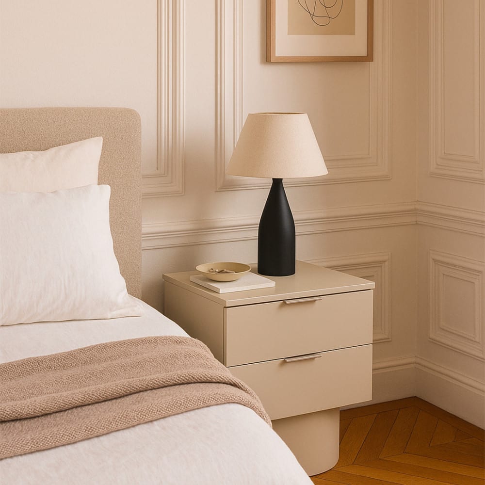 Table de chevet 2 tiroirs en bois - sable