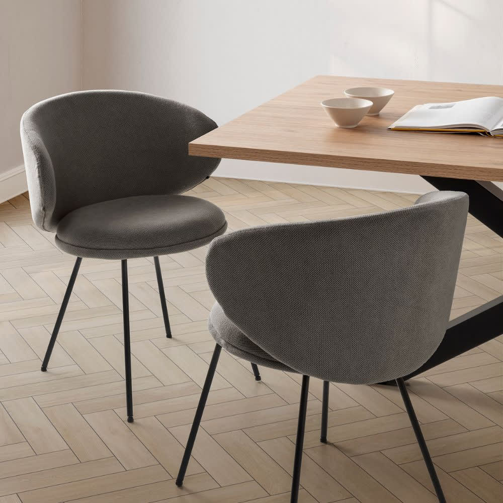 2er-Set Stoffstühle mit schwarzen Metallbeinen 59x56 h77 cm -