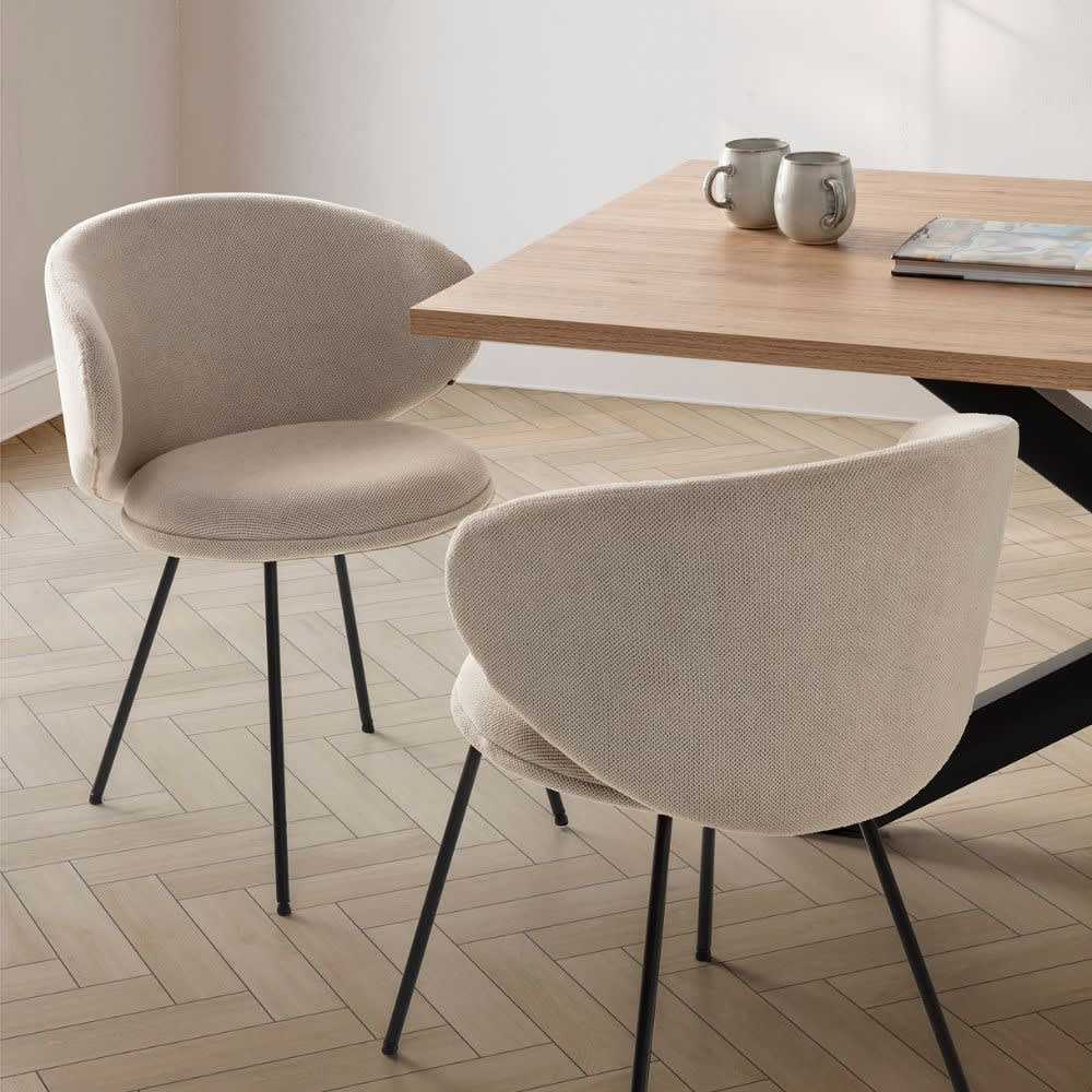 2er-Set Stoffstühle mit schwarzen Metallbeinen 59x56 h77 cm -
