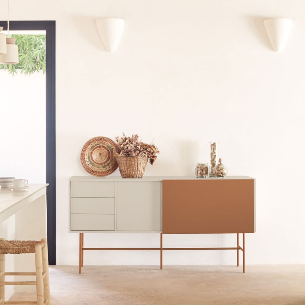 Buffet avec porte coulissante en bois L180 cm - Marron argile