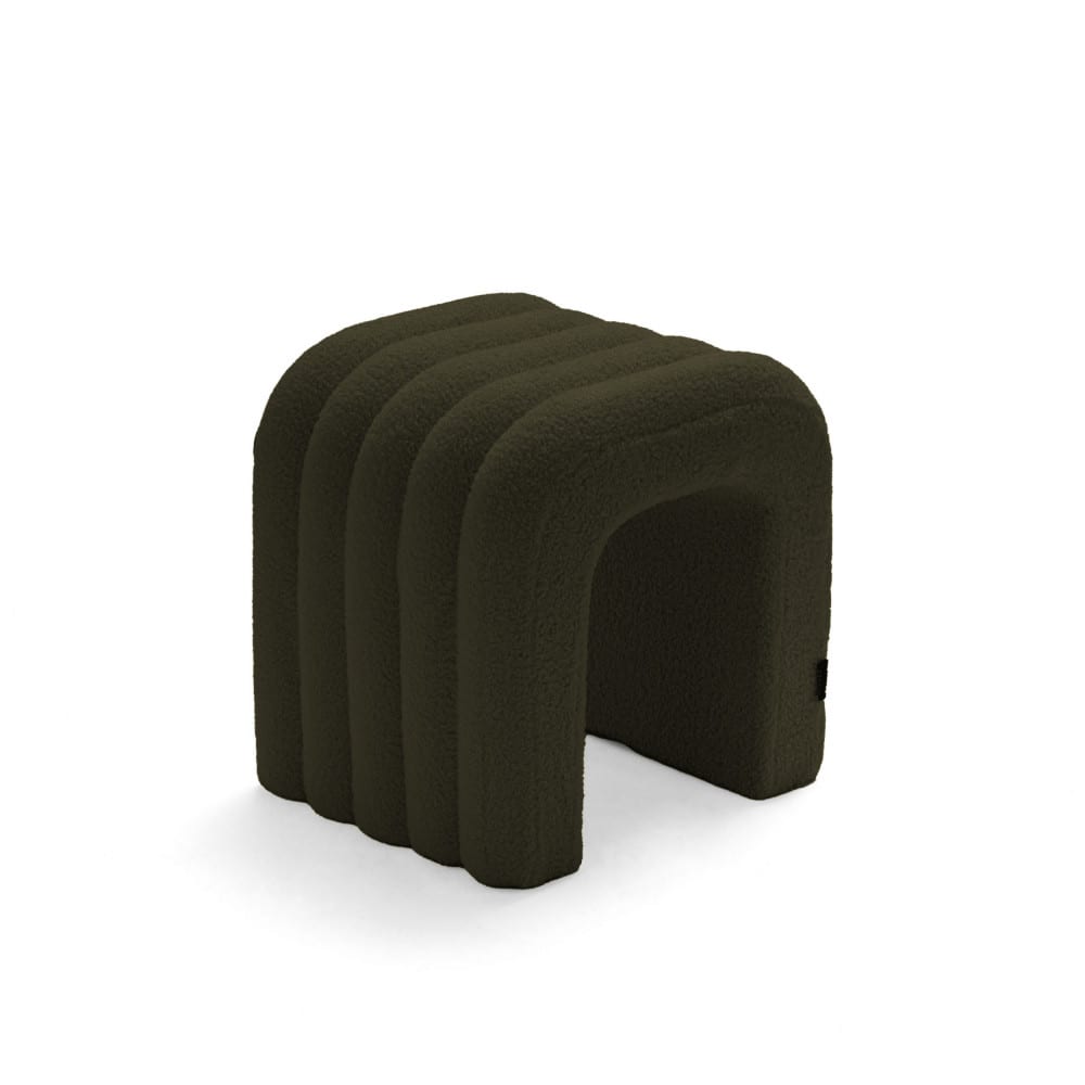 Tabouret rembourré en tissu bouclette - vert kaki Tabouret rembourré en tissu bouclette - vert kaki