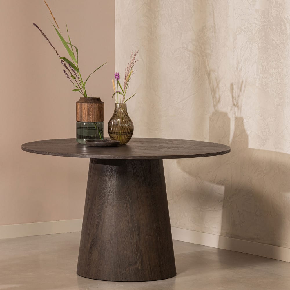 Table à manger ronde en mdf 4 personnes marron foncé - Maisons du Monde