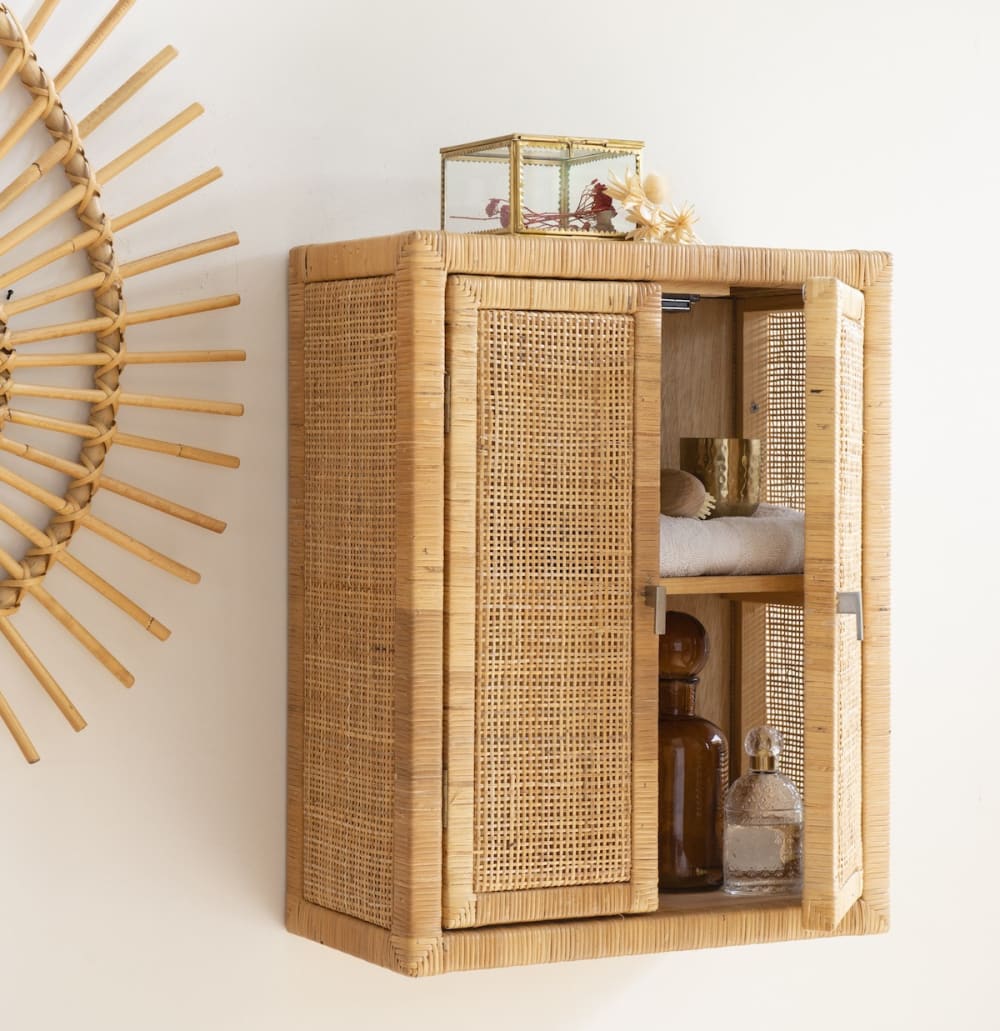 Etagère armoire en cannage de rotin beige