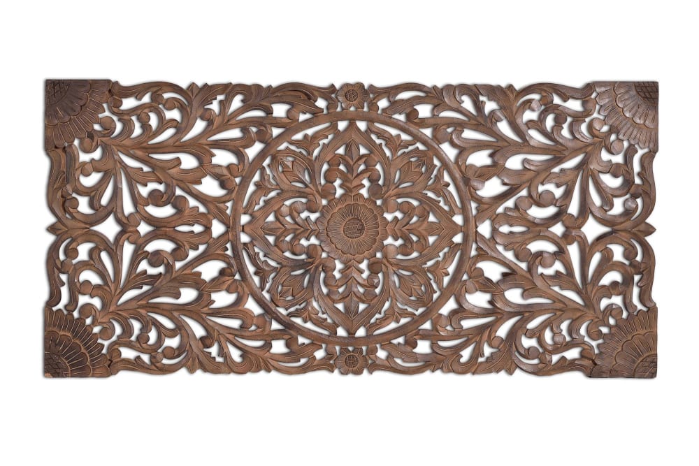 Tête de lit sculpté à la main marron antique