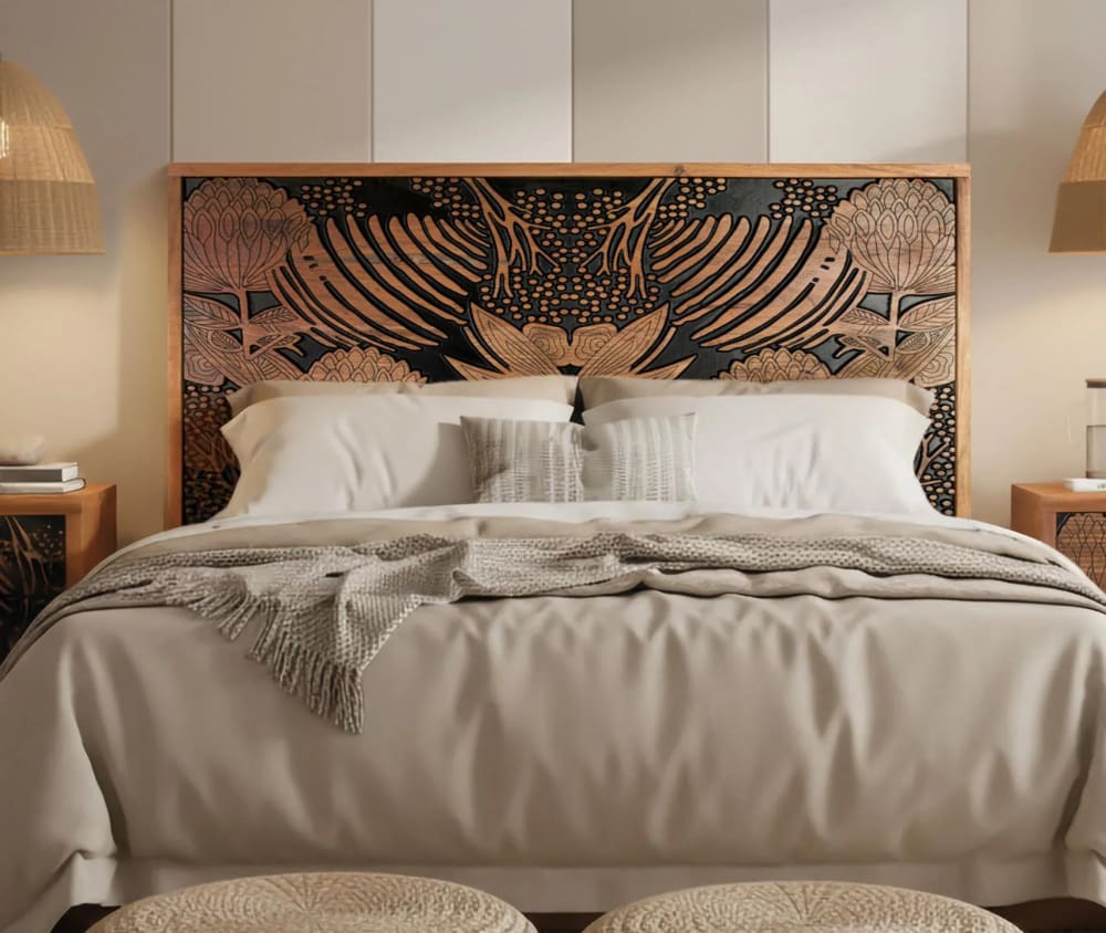 Tête de lit en bois d'acacia naturel et noir