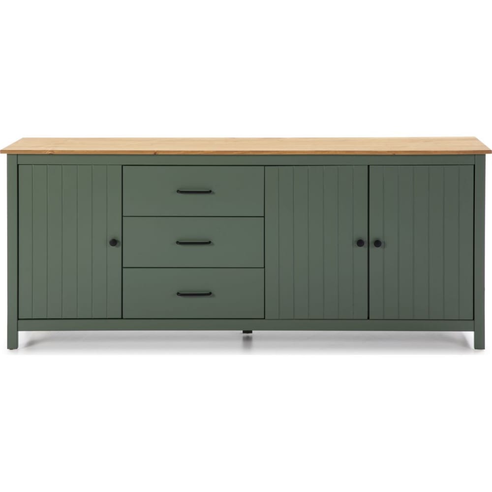 Buffet 3 portes 3 tiroirs en pin massif vert 190 cm