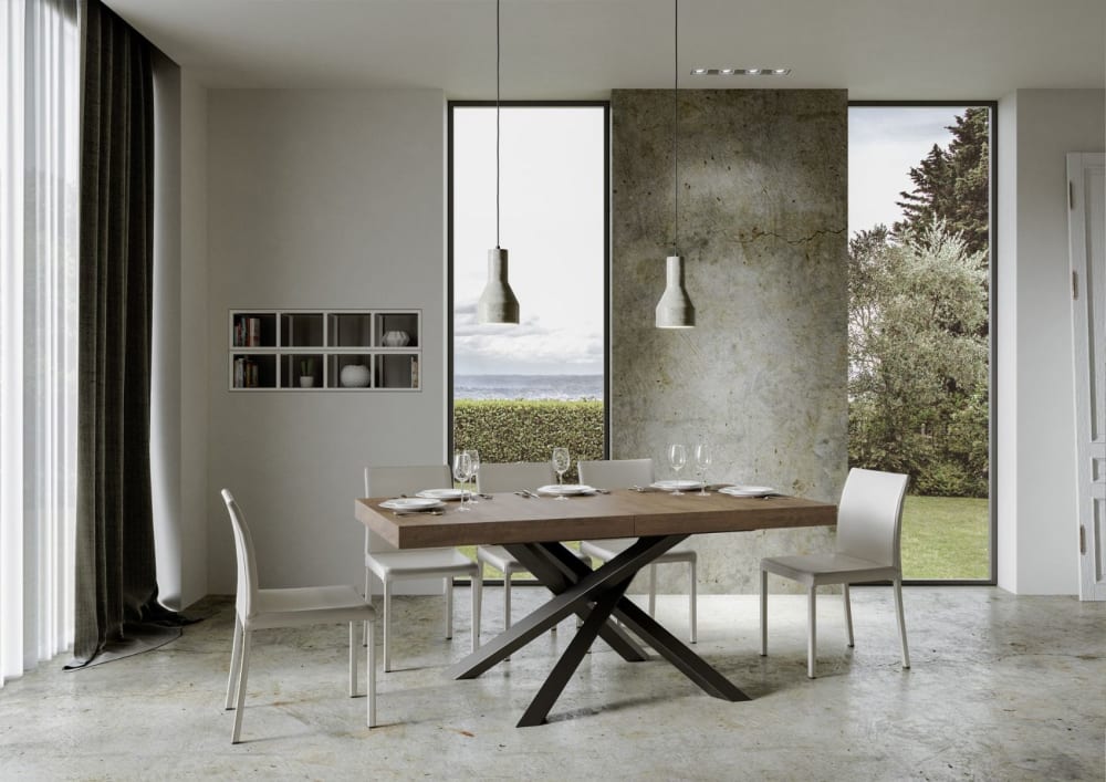 Ausziehtisch 90x160/264 cm in Holzoptik Nussbaumbraun, Eisen -
