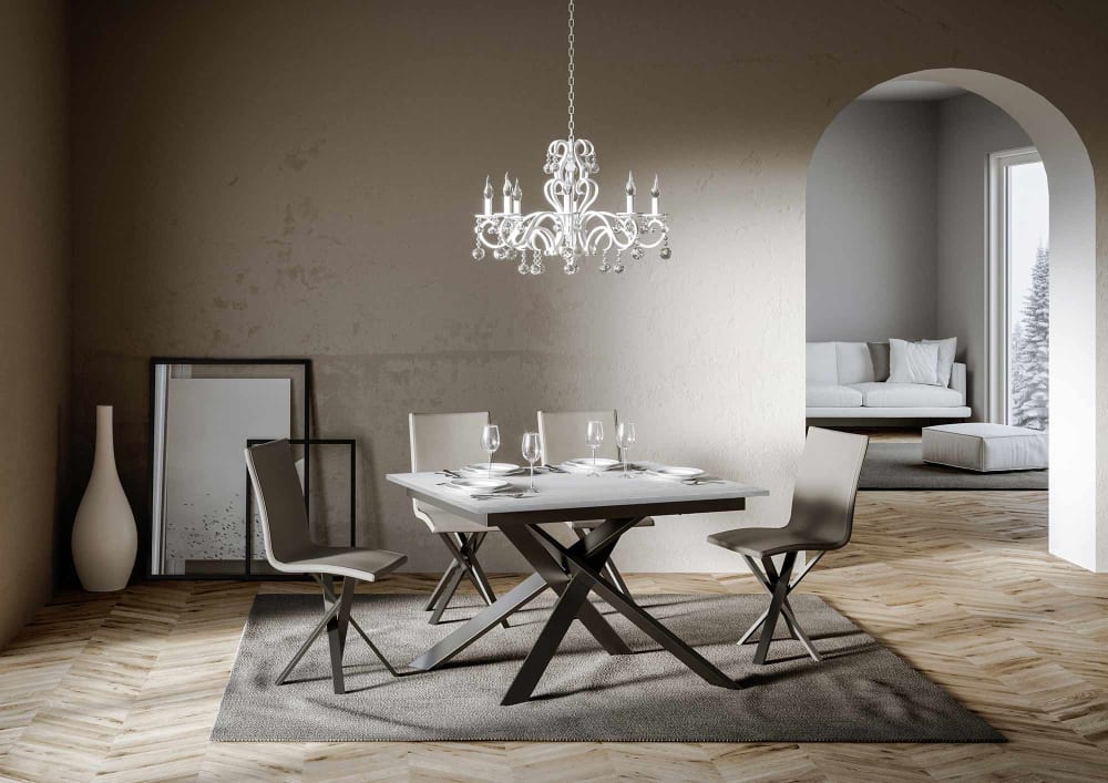 Ausziehtisch 90x120/180 cm in Holzoptik Esche weiß, Eisen -