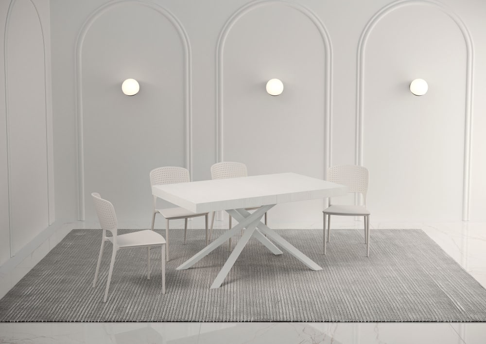 Ausziehtisch 90x140/244 cm in Holzoptik Esche weiß, Eisen -