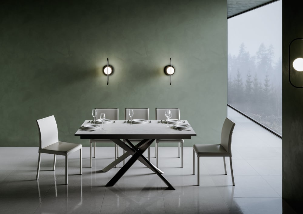 Ausziehtisch 90x160/220cm in Holzoptik weiß gespachtelt/Grau,