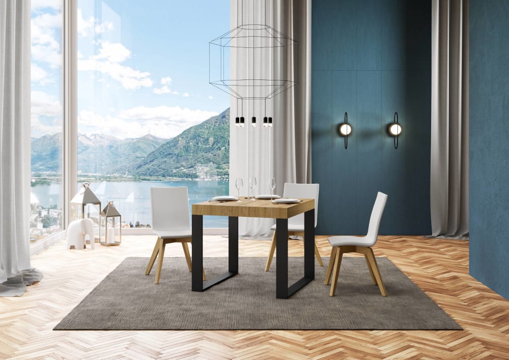 Ausziehtisch 90x90/246 cm in Holzoptik Eiche Natur, Eisen -