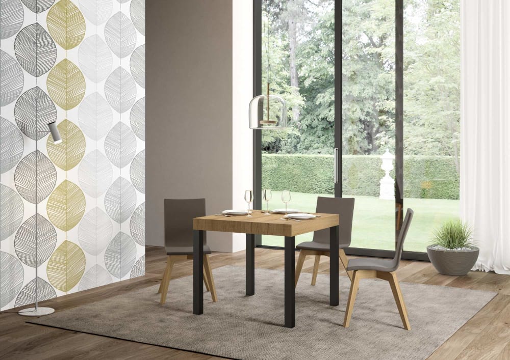 Ausziehtisch 90x90/246 cm in Holzoptik Eiche Natur, Eisen -