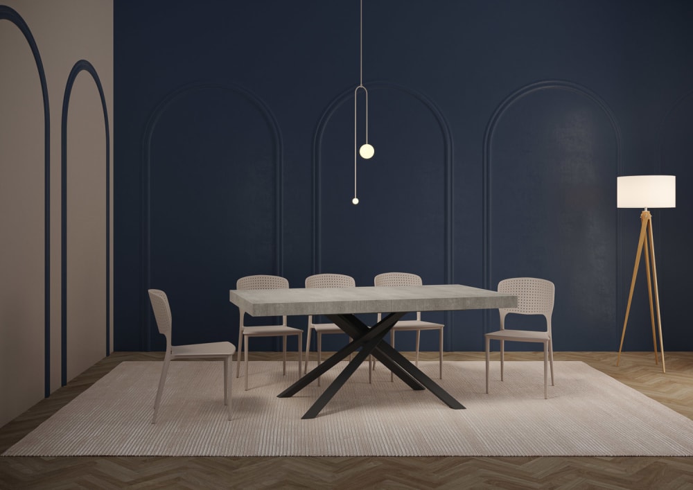 Ausziehtisch 90x180/284 cm in Holzoptik Zementgrau, Eisen -
