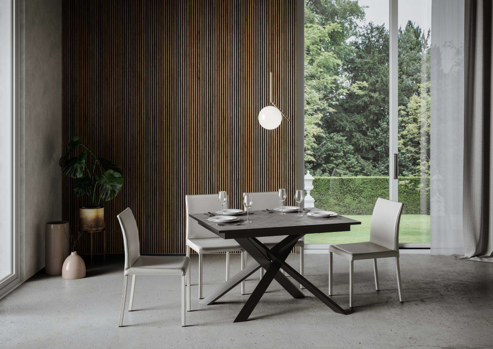 Ausziehtisch 90x120/180cm in Holzoptik anthrazit gespachtelt,