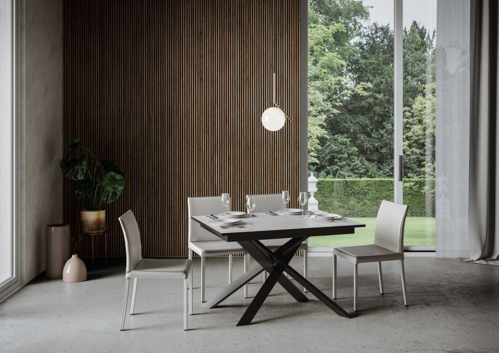 Ausziehtisch 90x120/180cm in Holzoptik weiß gespachtelt/Grau,