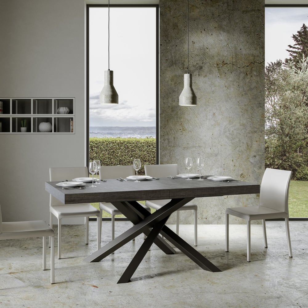 Ausziehtisch 90x180/284 cm in Holzoptik Zementgrau, Eisen -