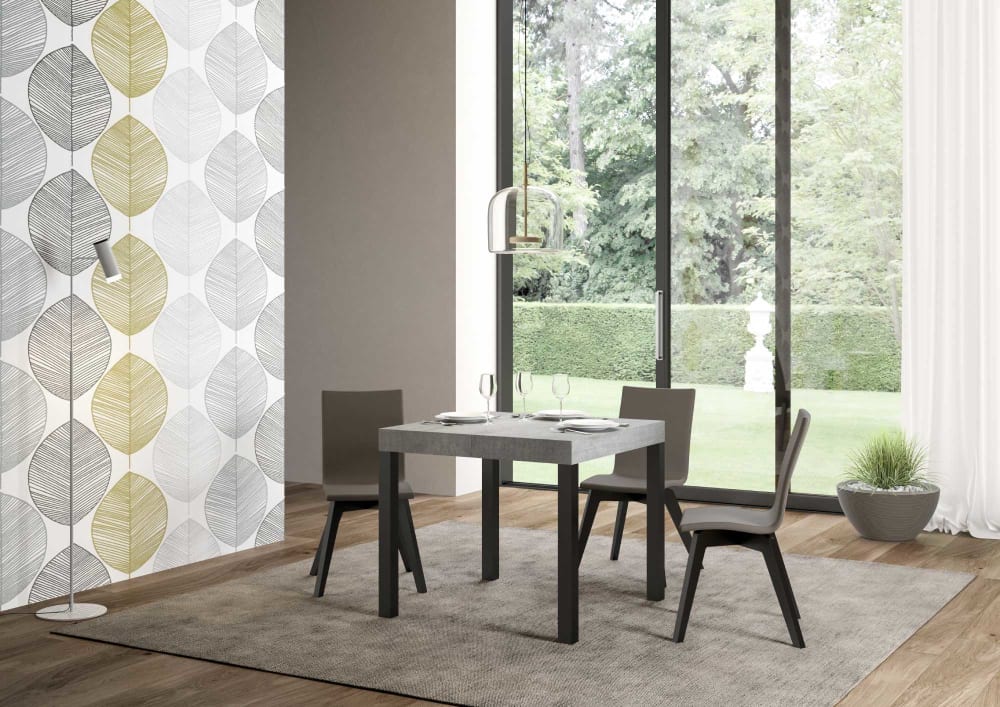 Ausziehtisch 90x90/246 cm in Holzoptik Zementgrau, Eisen -