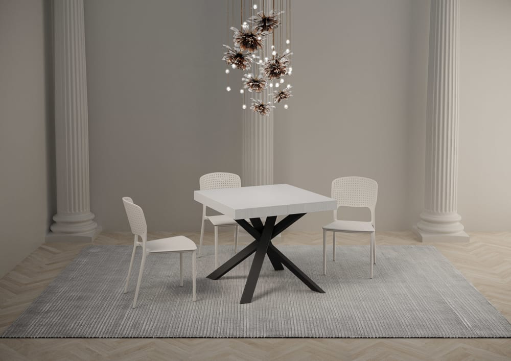 Ausziehtisch 90x90/194 cm in Holzoptik Esche weiß, Eisen -
