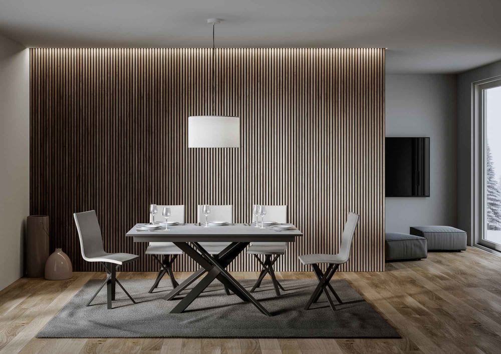 Ausziehtisch 90x160/220cm in Holzoptik Esche weiß/Grau, Eisen -