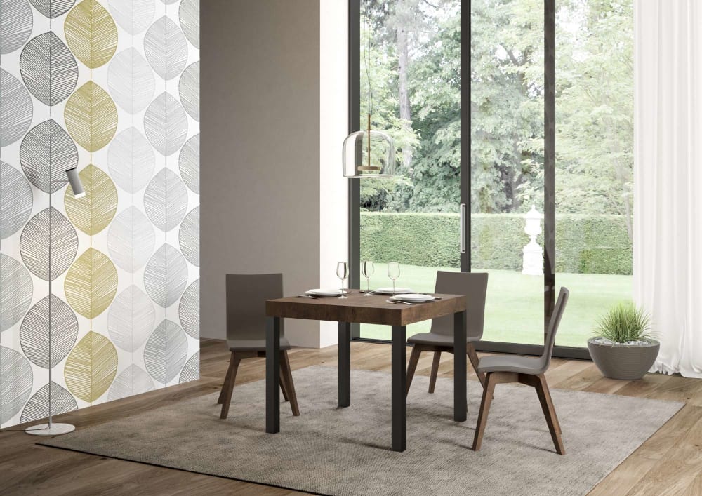 Ausziehtisch 90x90/246 cm in Holzoptik Nussbaumbraun, Eisen -