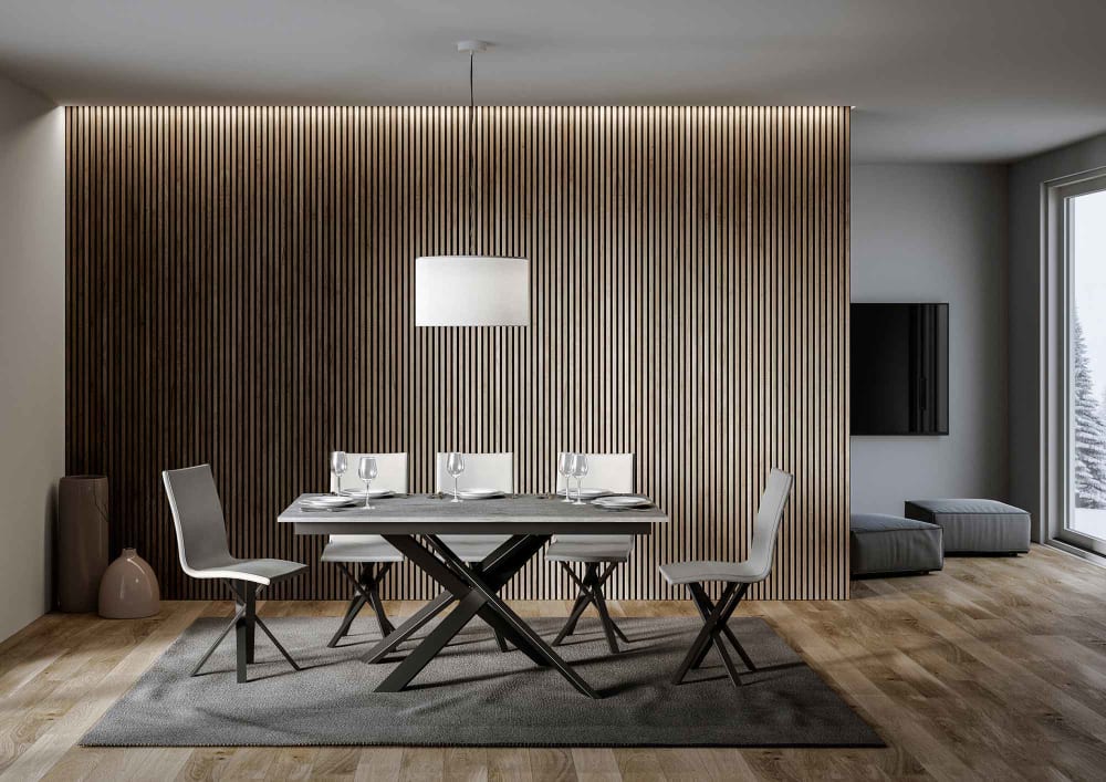 Ausziehtisch 90x160/220 cm in Holzoptik Zementgrau, Eisen -