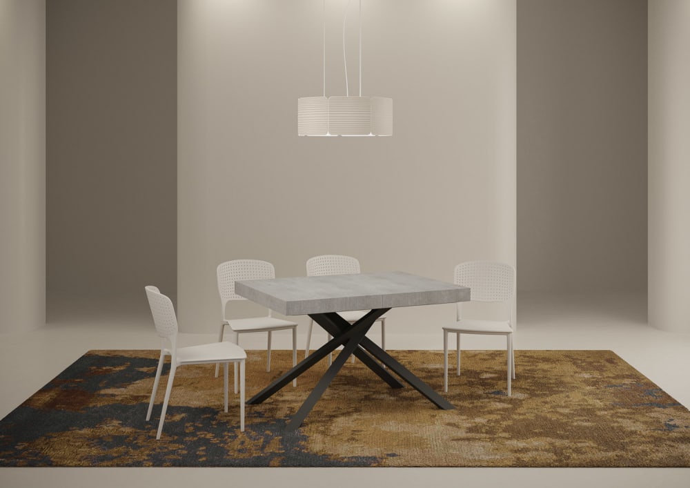 Ausziehtisch 80x120/204 cm in Holzoptik Zementgrau, Eisen -