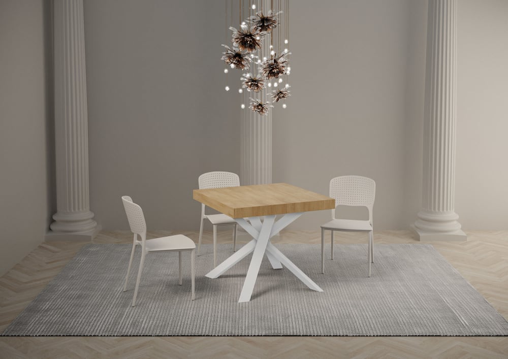 Ausziehtisch 90x90/194 cm in Holzoptik Eiche Natur, Eisen -