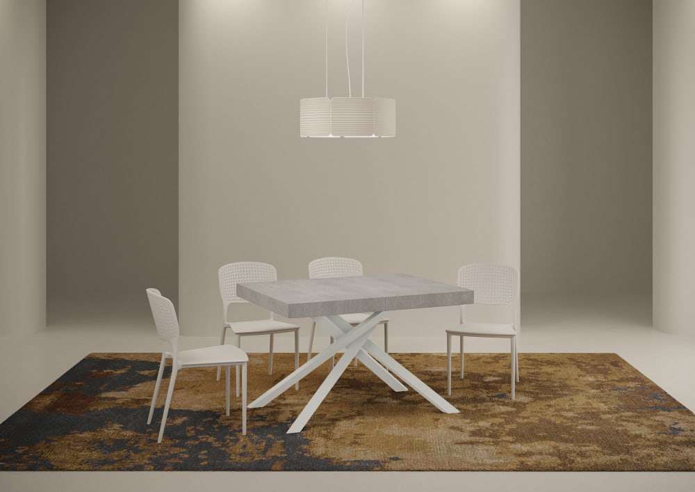 Ausziehtisch 80x120/204 cm in Holzoptik Zementgrau, Eisen -