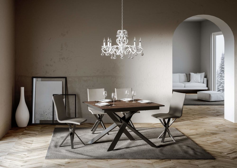 Table extensible effet bois noyer 90x120/180 cm