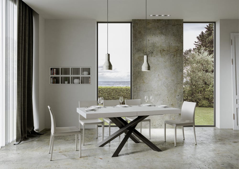 Ausziehtisch 90x180/440 cm in Holzoptik Esche weiß, Eisen -