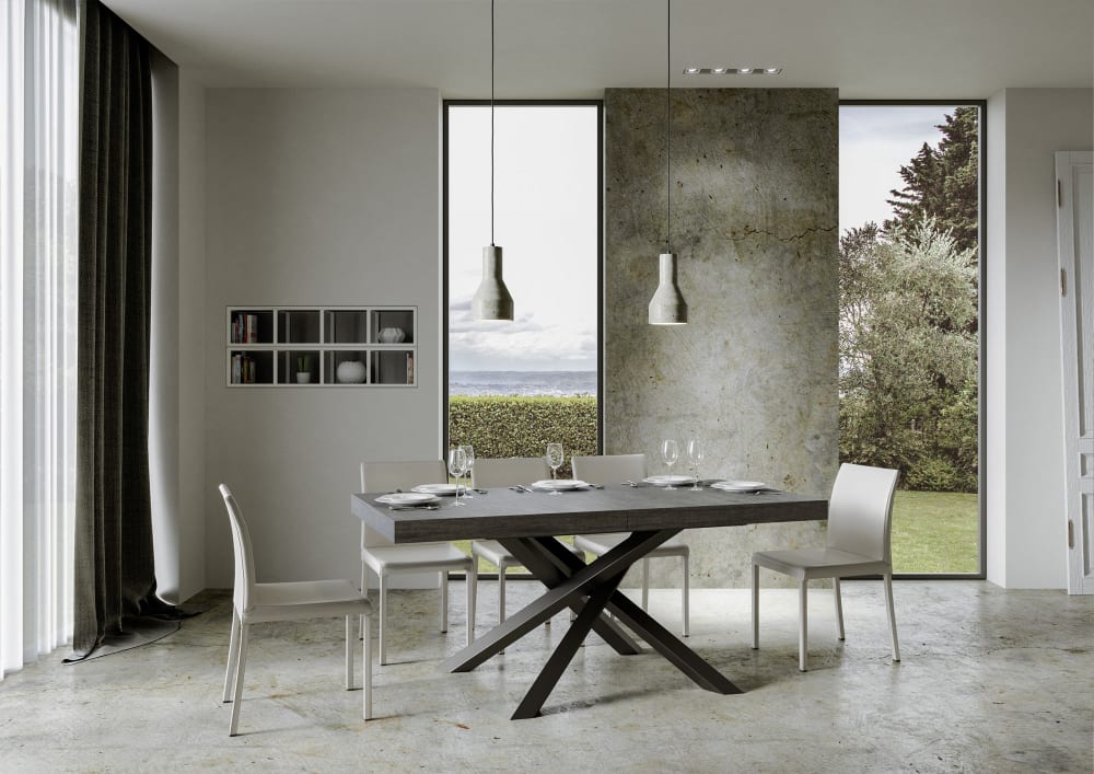 Ausziehtisch 90x180/440 cm in Holzoptik Zementgrau, Eisen -