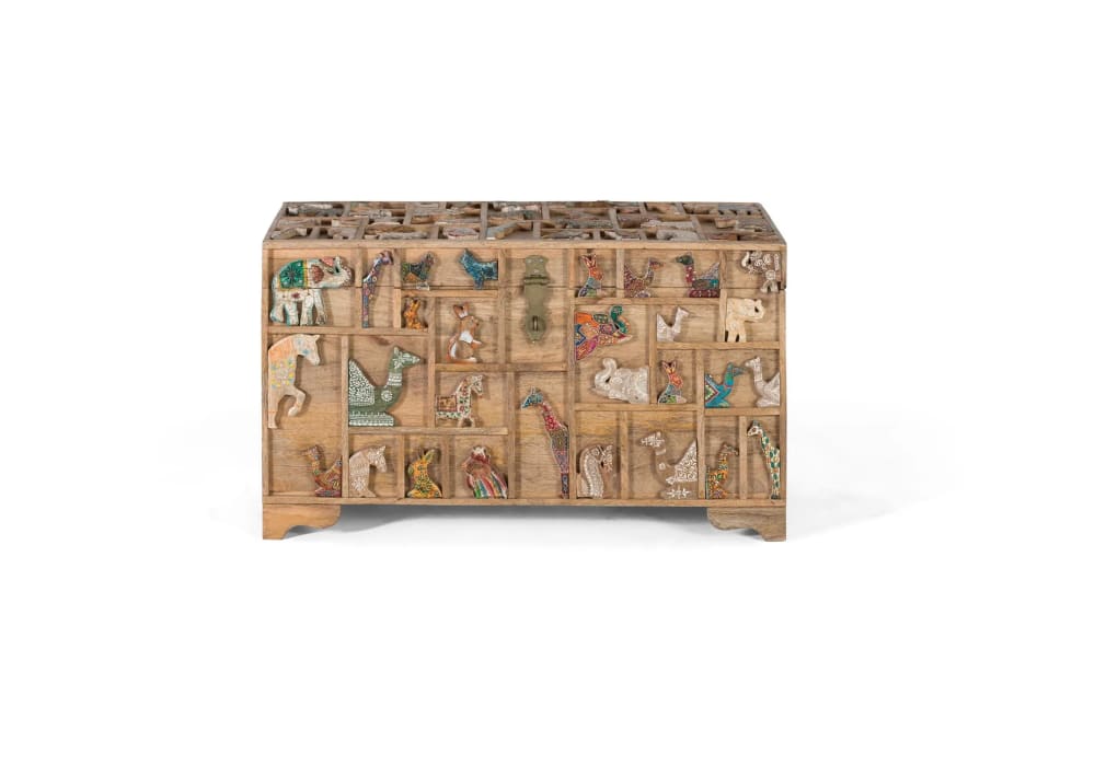 GINER Y COLOMER Schrankkoffer aus Mangoholz mit Originaldetails style exotic Mehrfarbig