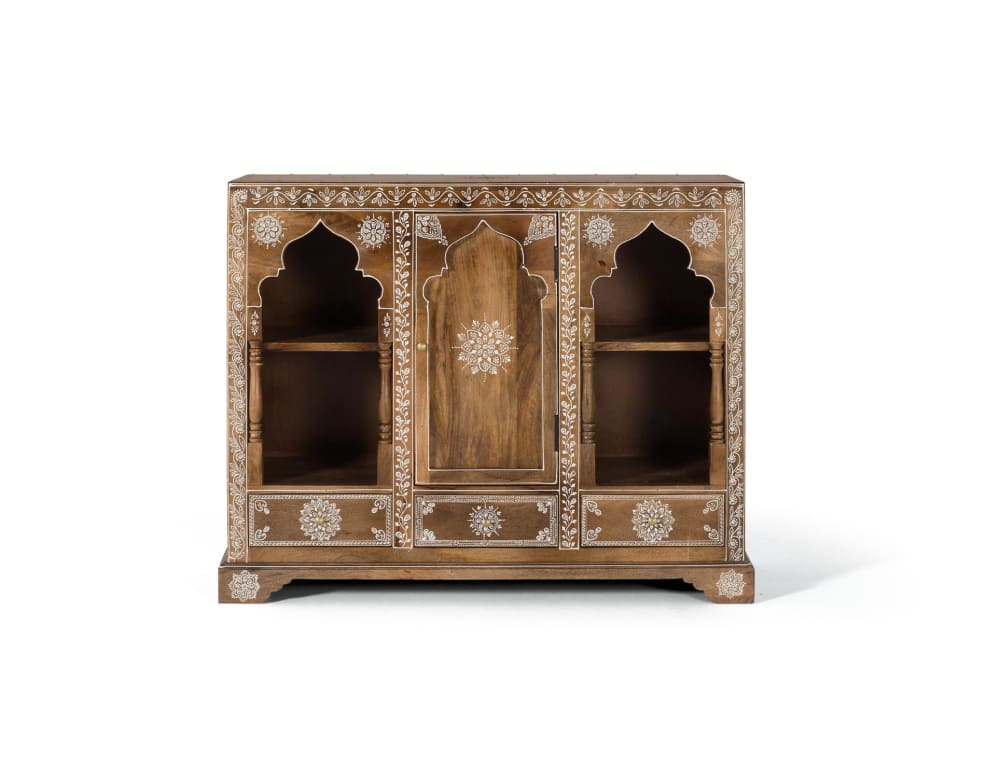 Console en bois manguier avec teinte naturelle et blanche