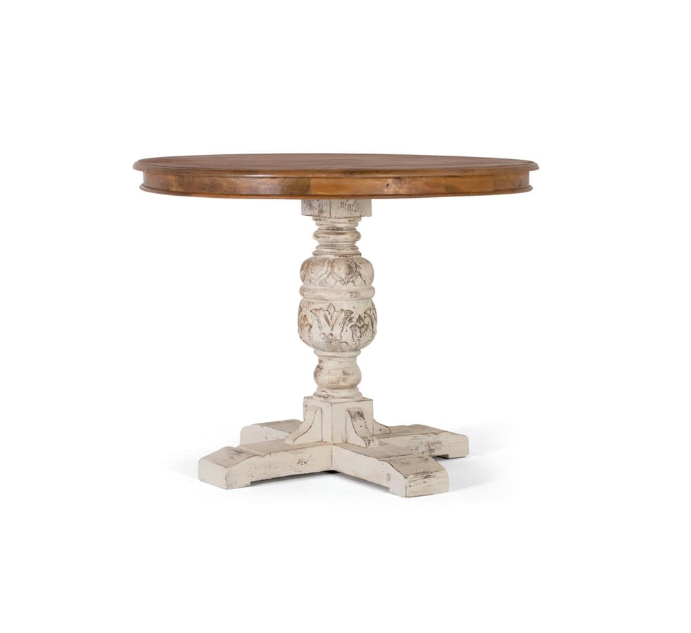 Table à manger en manguier naturel et blanc vieilli 1 mètre