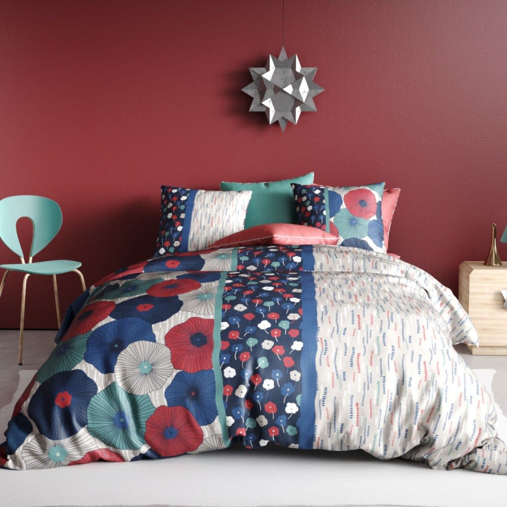 Parure housse de couette 100% coton 57fils , agueda bleu 240 x 260 cm