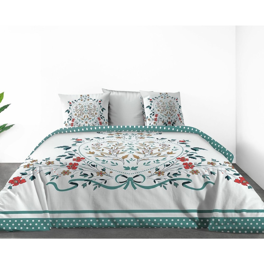 Parure housse de couette coton imprimée + 2 taies 240x220 cm