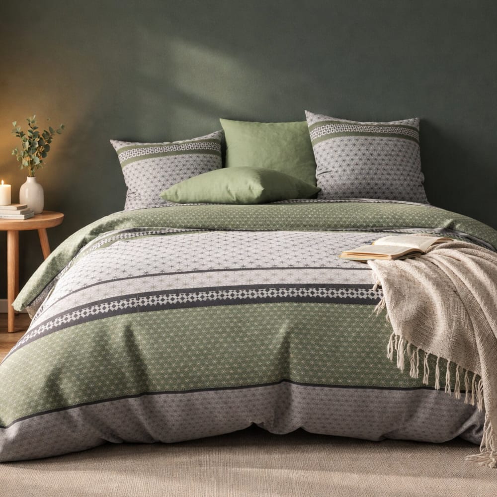 Parure housse de couette polyester imprimée + taie 140x200 cm